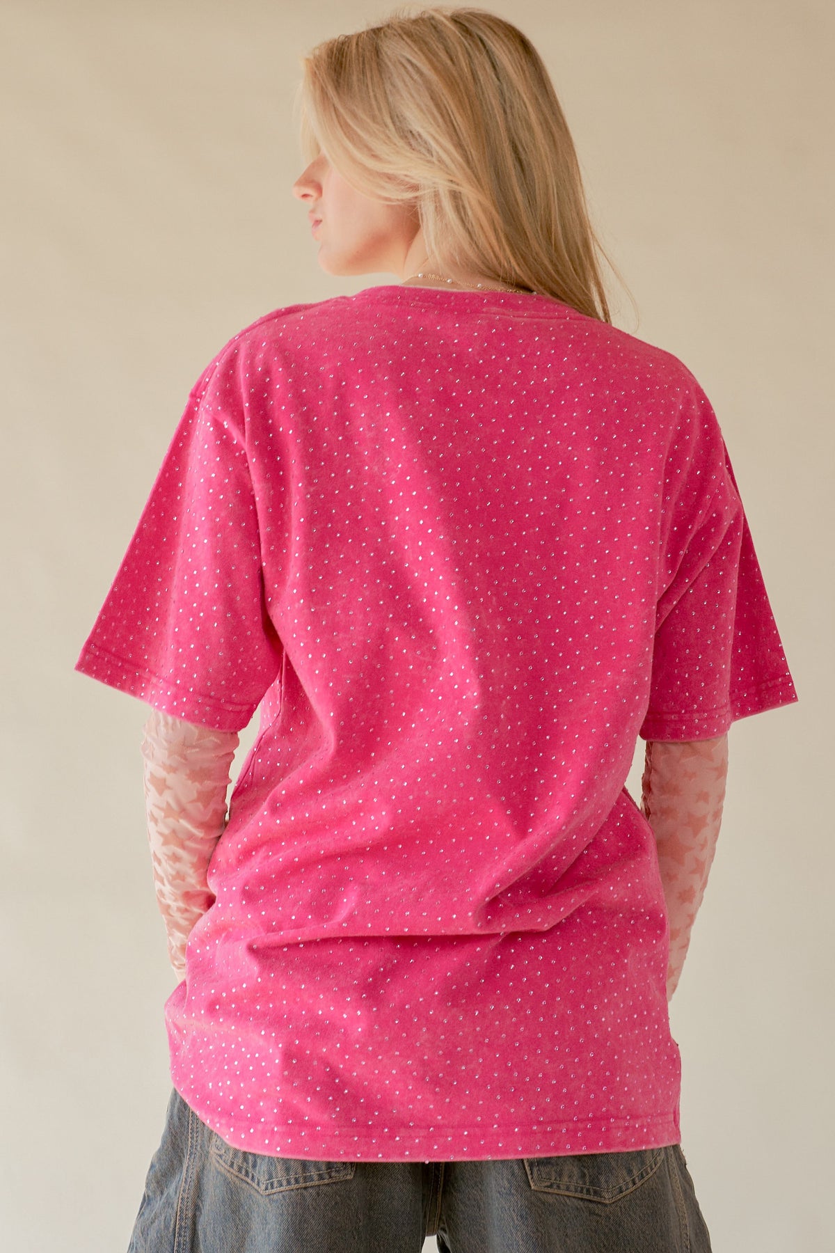 glitter sparkle t-shirt in hot pink-back