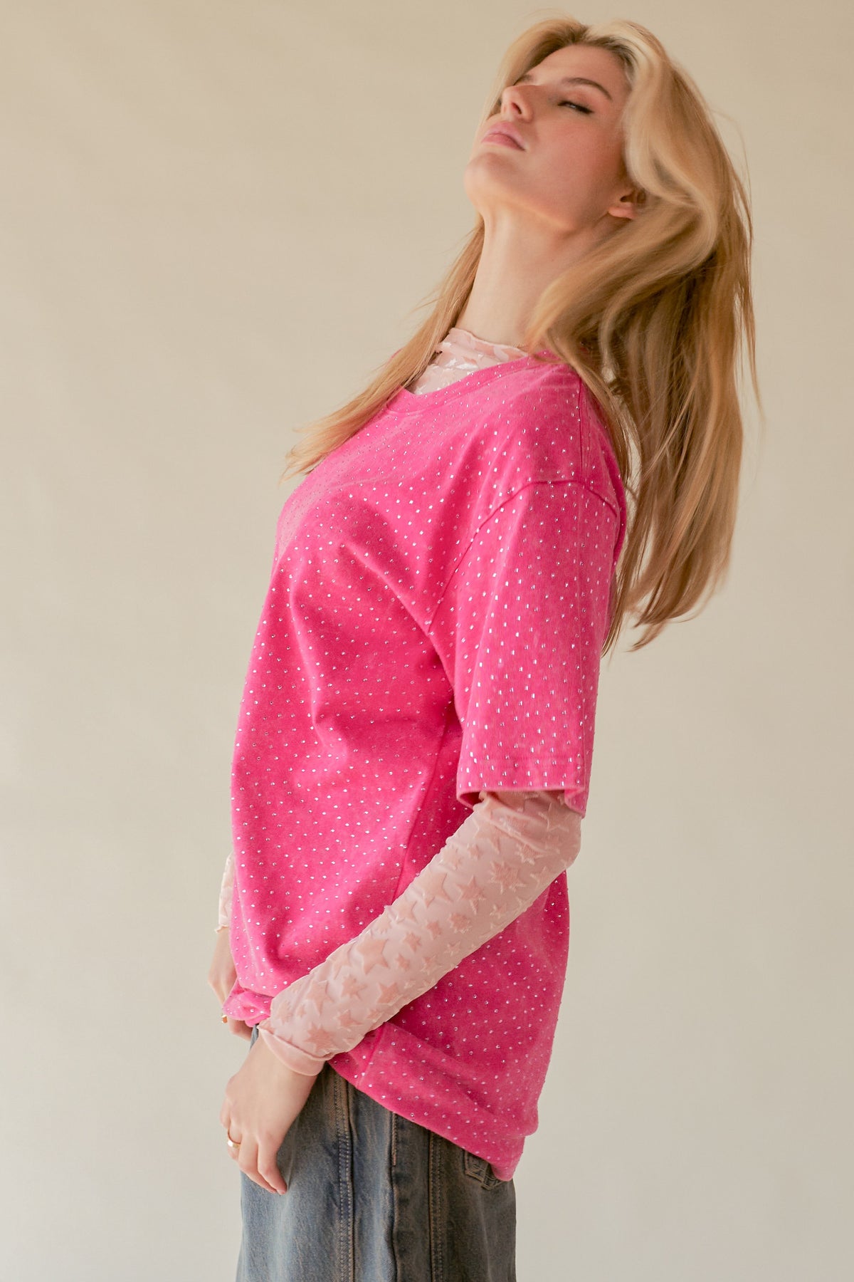 glitter sparkle t-shirt in hot pink-side