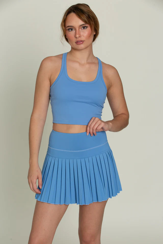 Gold Hinge 15" Pleated Tennis Skirt in marina blue-front