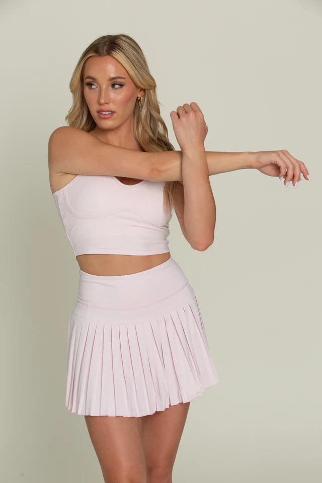 Gold Hinge 15" Pleated Tennis Skirt in pearl pink-front