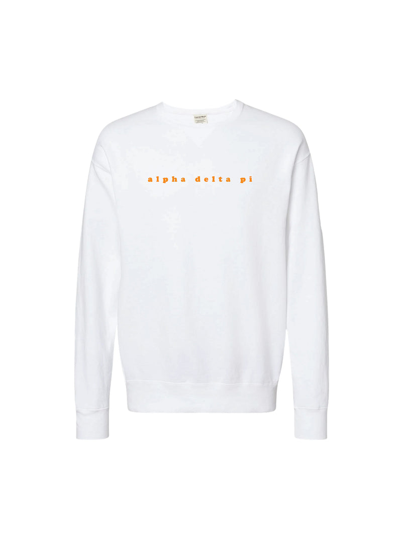 greek sorority orange bubble letter embroidered sweatshirt alpha delta pi