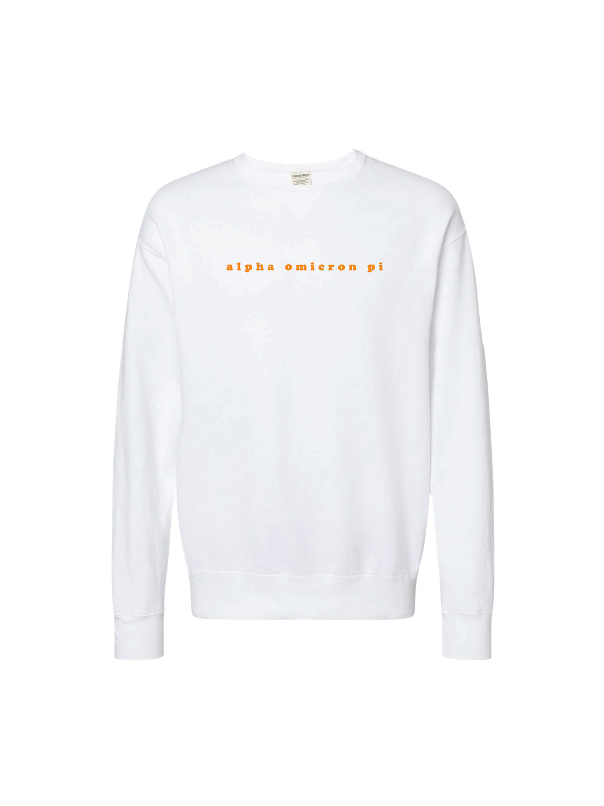 greek sorority orange bubble letter embroidered sweatshirt alpha omicron pi