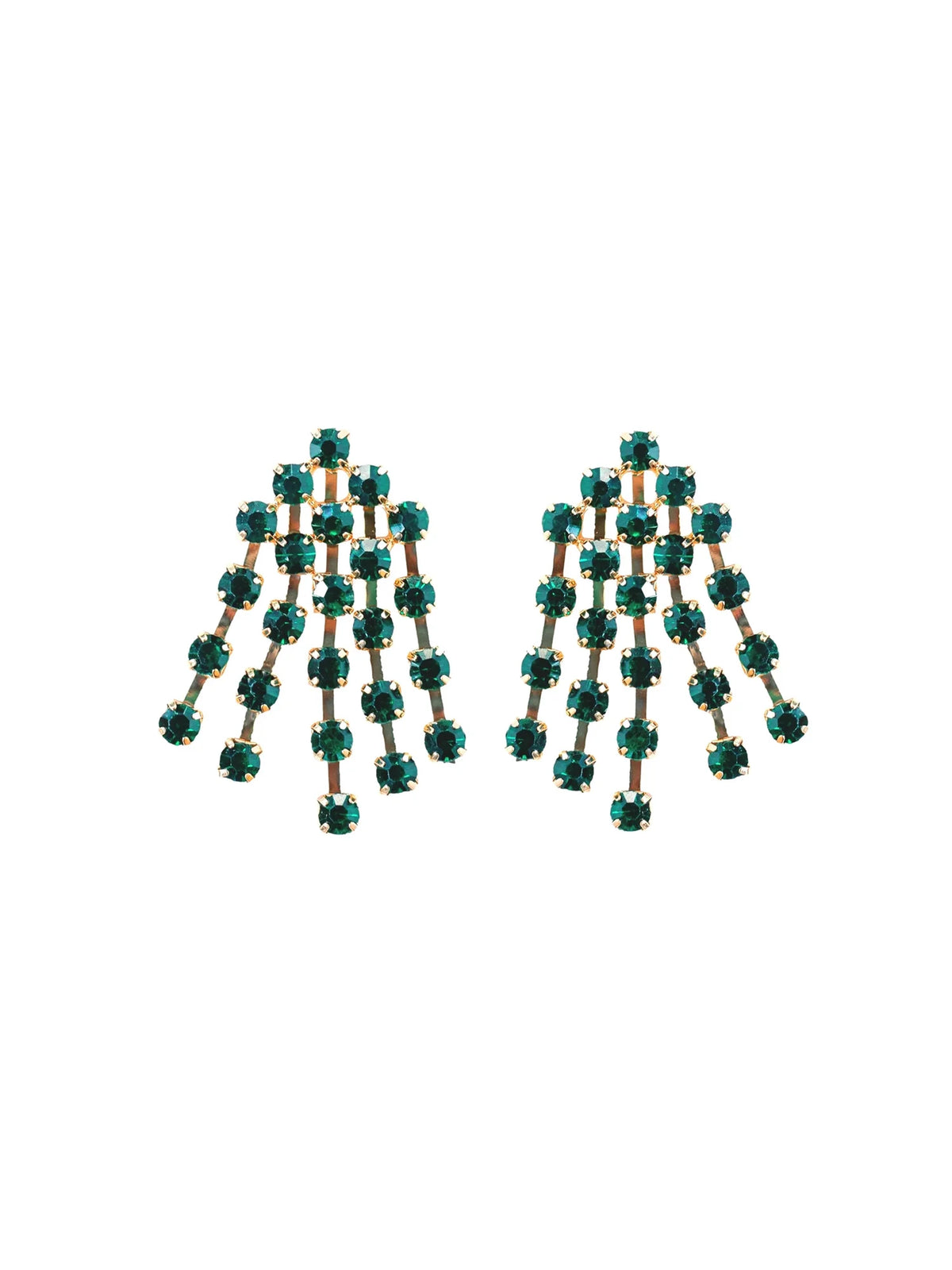 Green Rhinestone Tassel Statement Earrings
