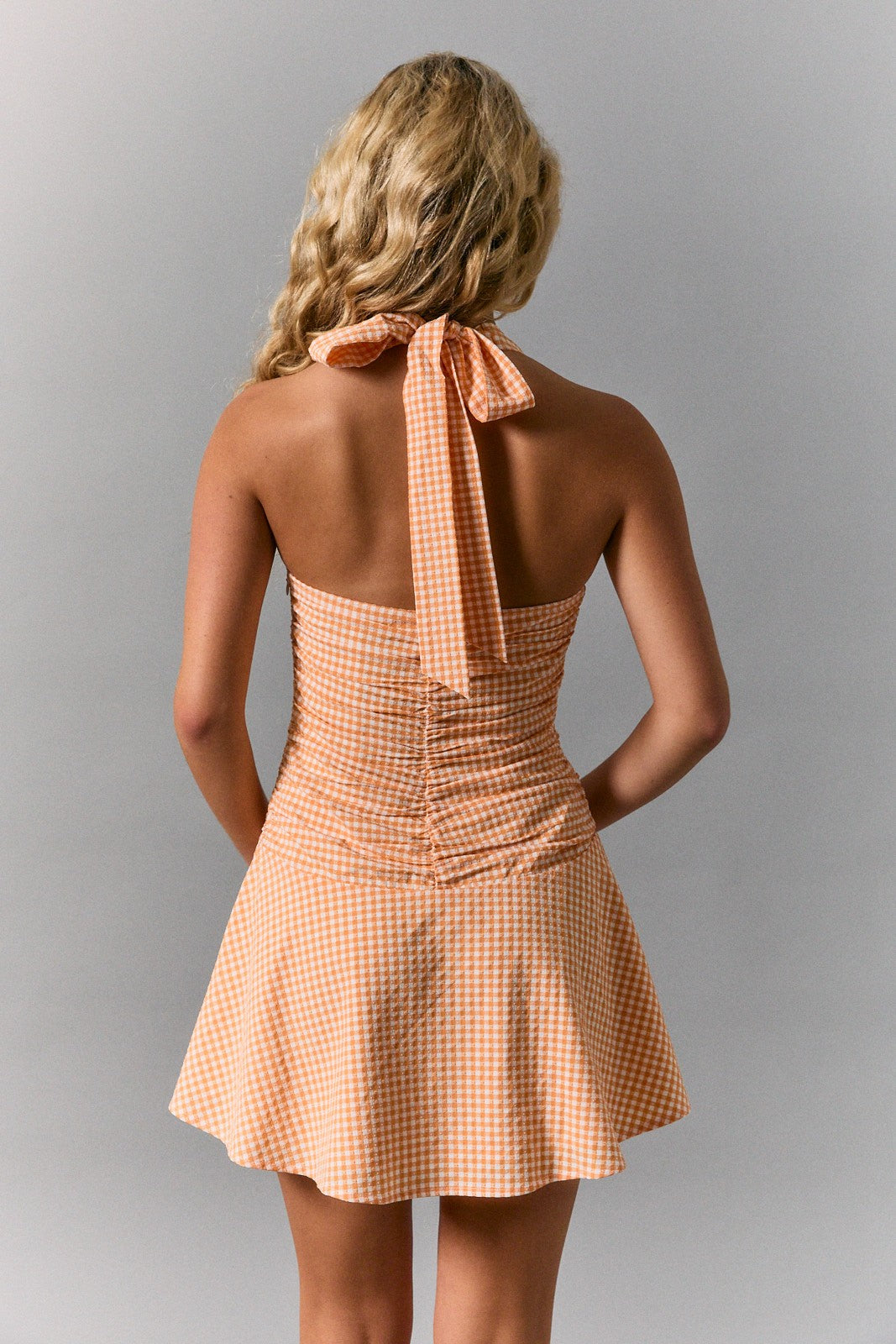 Rocky Top Gingham Halter Mini Dress orange white