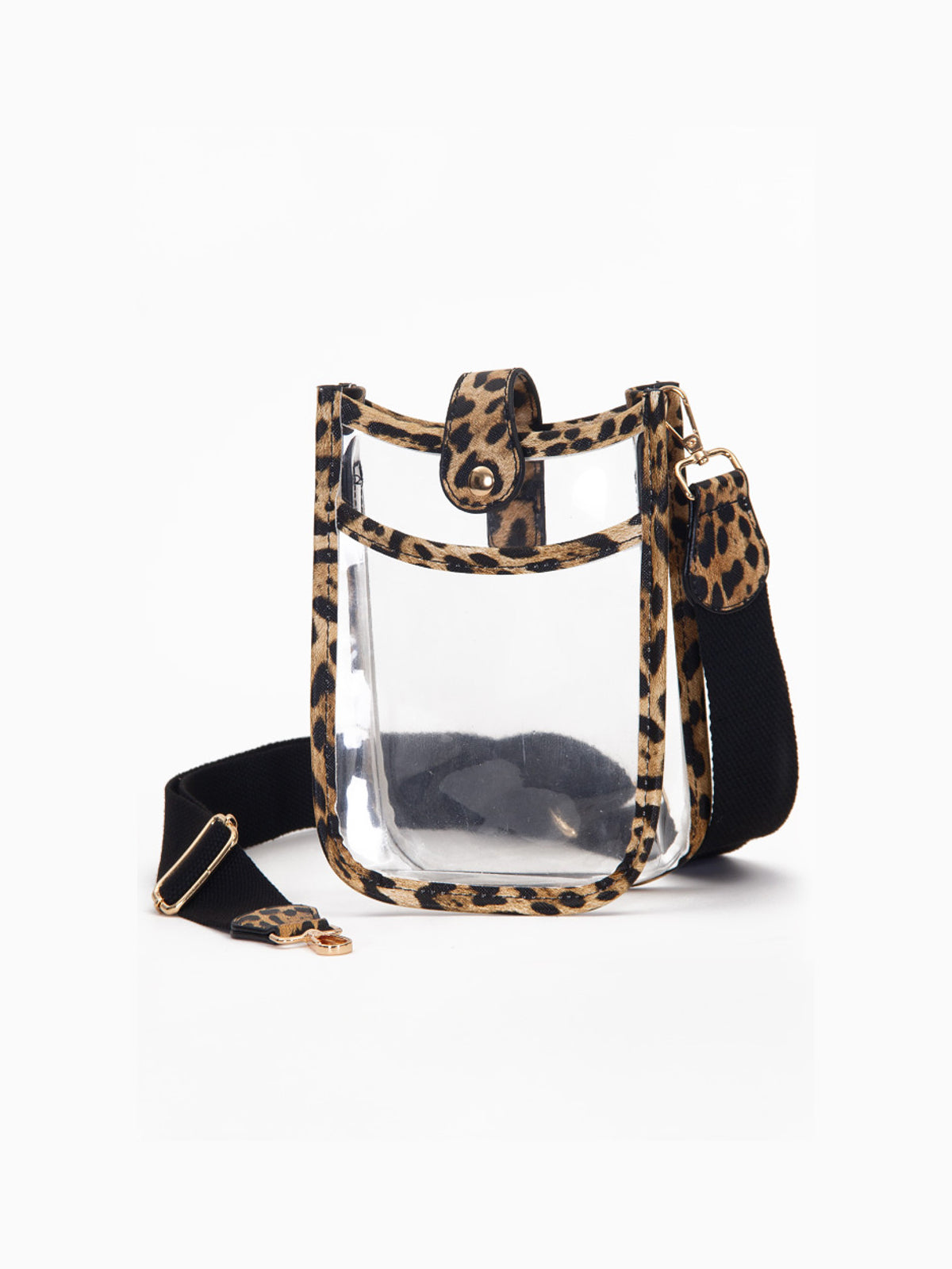 Clear Mini Stadium Approved Crossbody Bag Vegan Leather Leopard