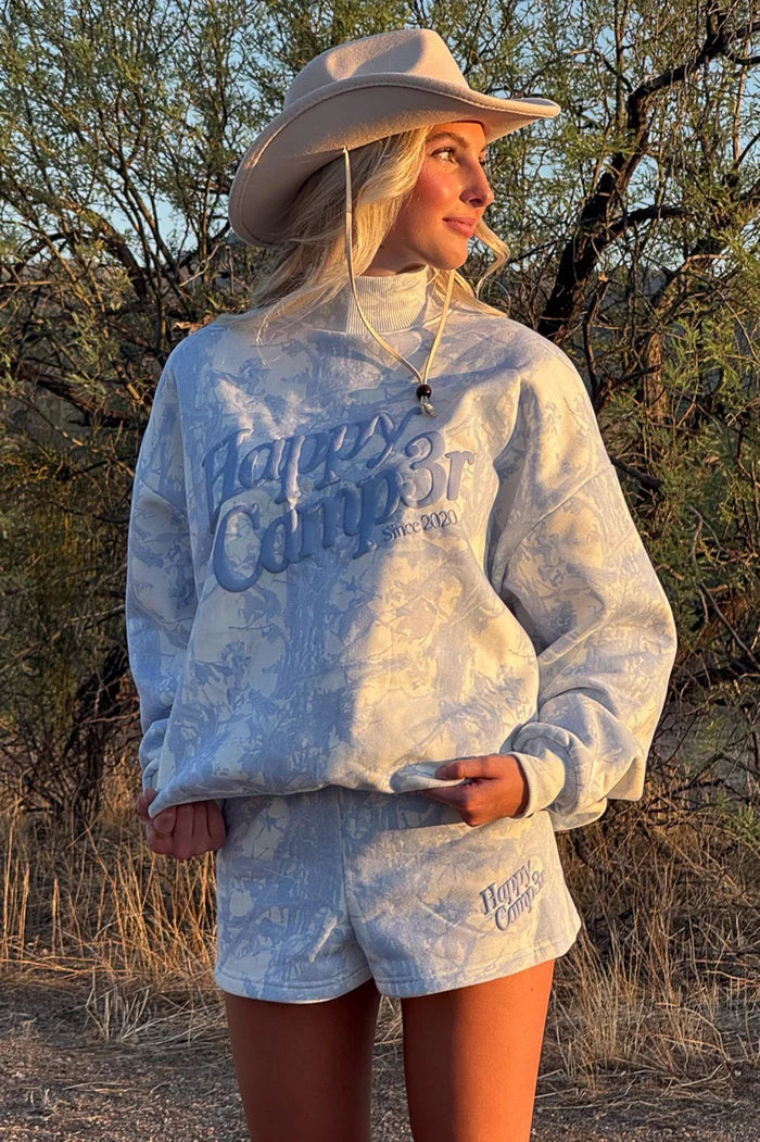 Happy Camp3r Camo Mockneck Sweatshirt in light blue 