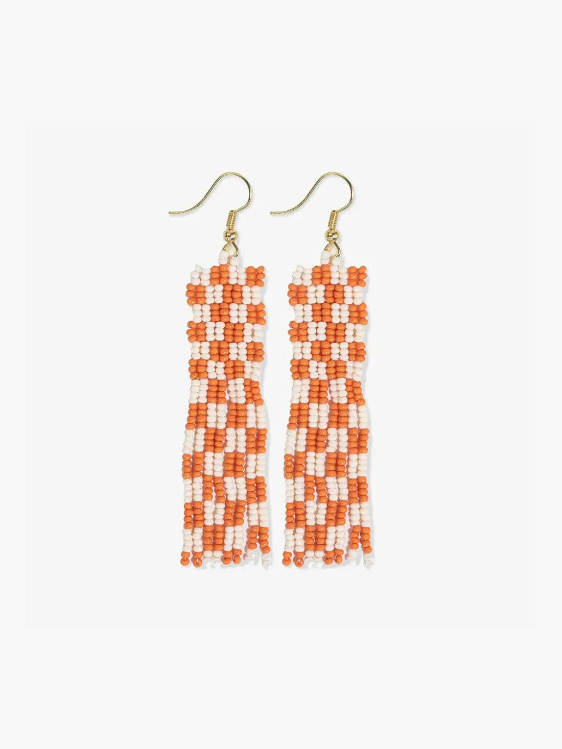 orange and white gingham beaded fringe earrings tennessee vols gameday