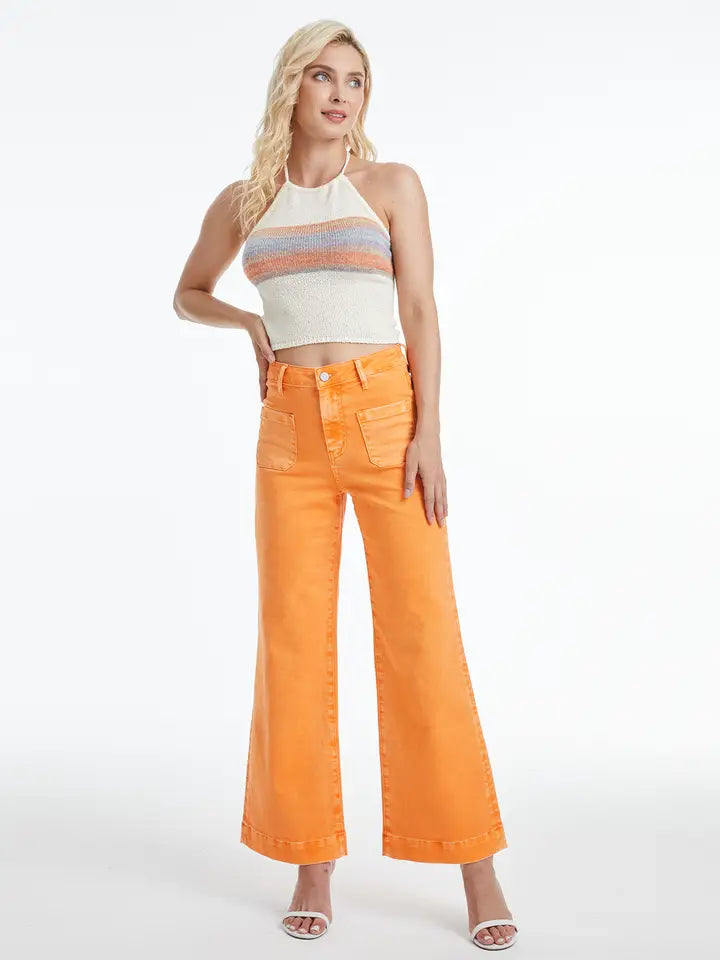 End Zone Twill Pants high rise wide leg twill pants in tennessee orange-front