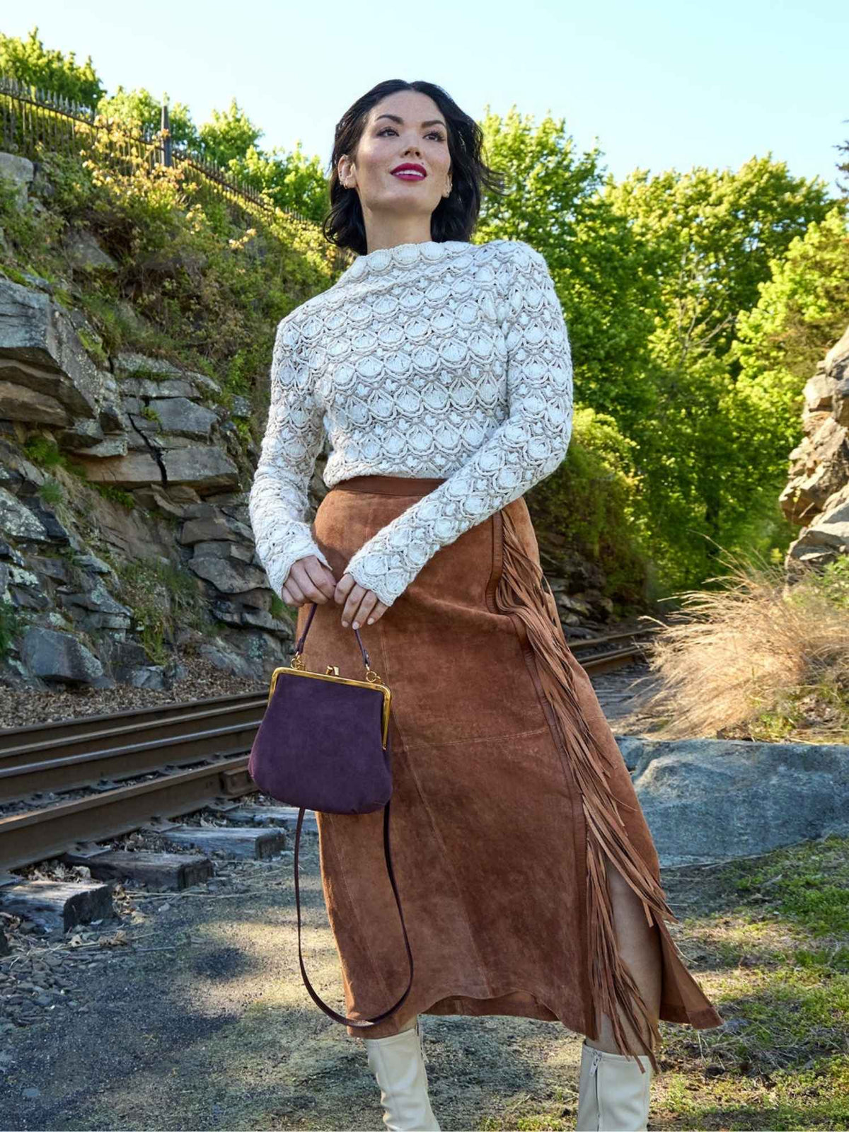 Hobo Alba Frame Crossbody Dark Cherry