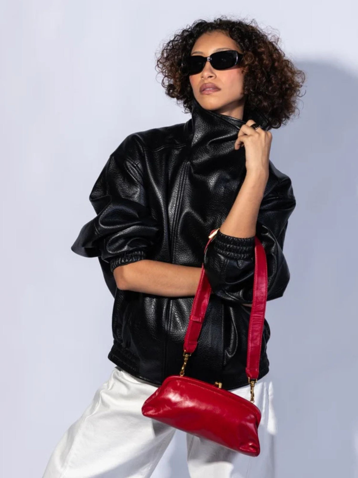 HOBO Alba Polished Leather Frame Small Shoulder Bag true red 