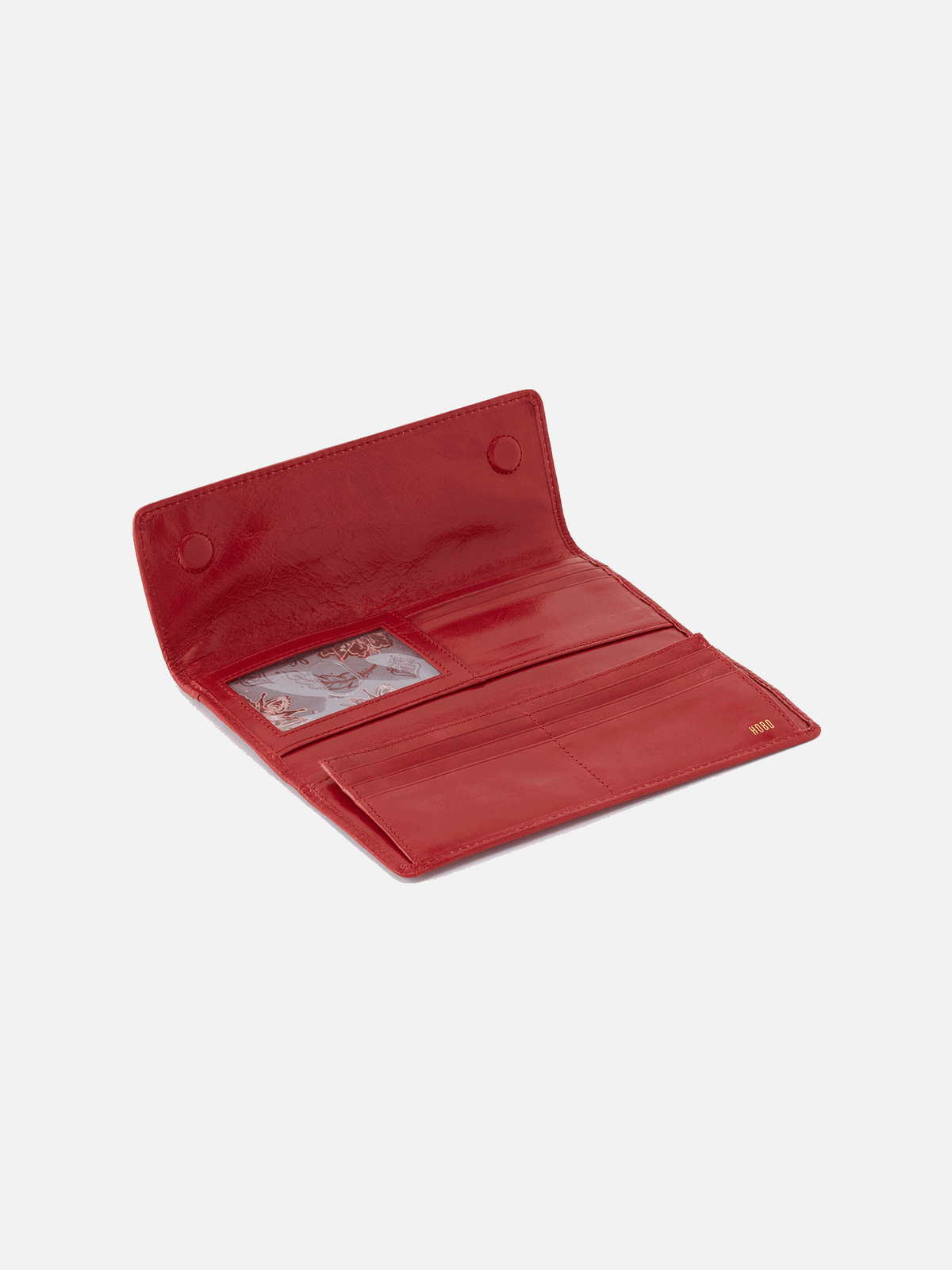hobo ardor continental trifold wallet in brick red polished leather