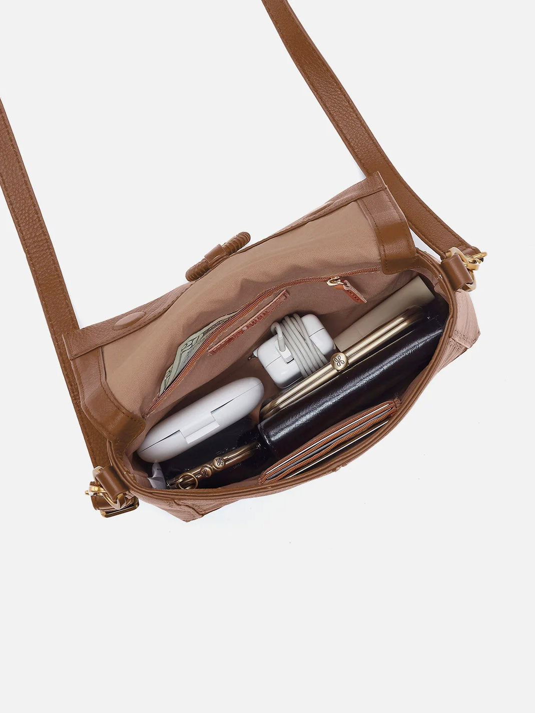 HOBO Austin Flap Crossbody in Timber Brown Pebbled Leather