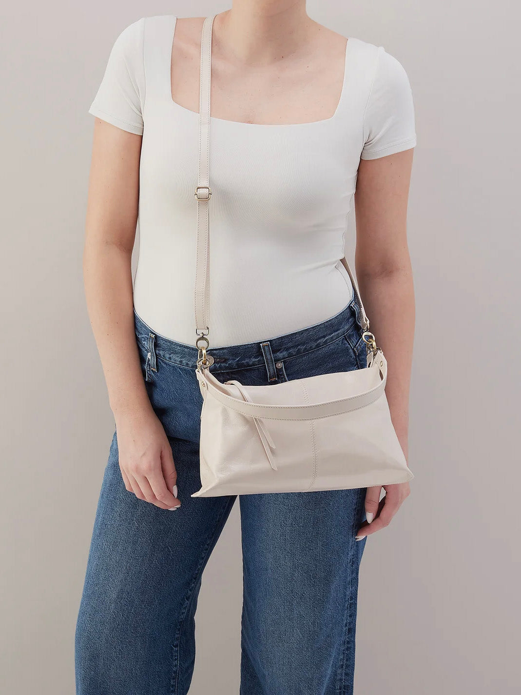 HOBO Avon Shoulder Bag Pale Flax Polished Leather