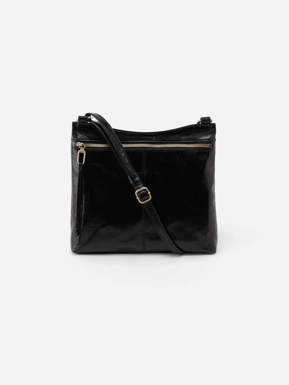 hobo cambel crossbody bag in black polished leather