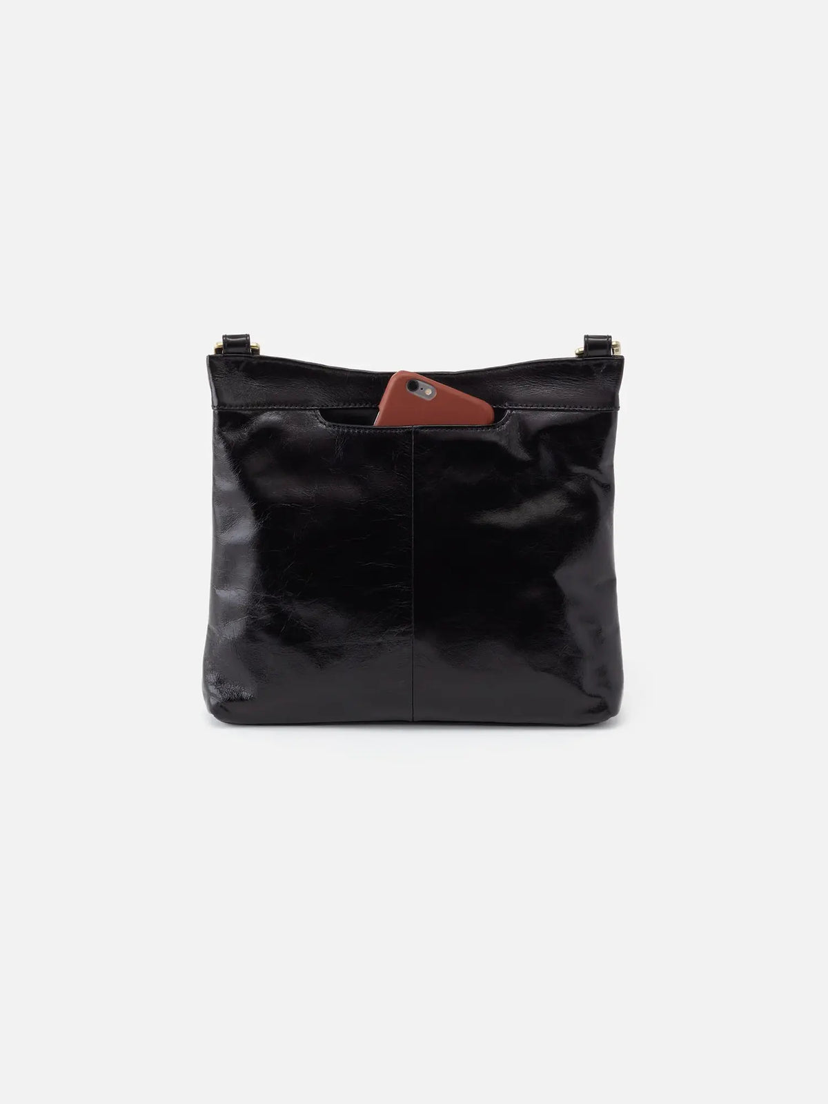 hobo cambel crossbody bag in black polished leather