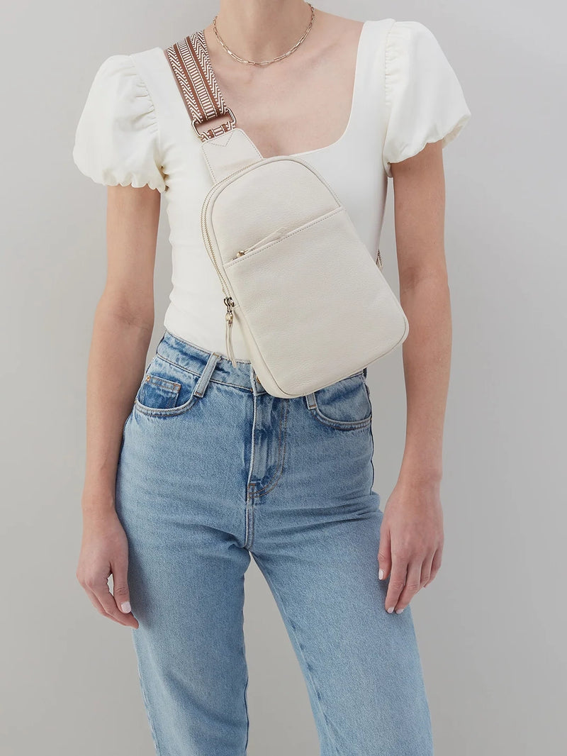 hobo cass sling bag in ivory pebbled leather