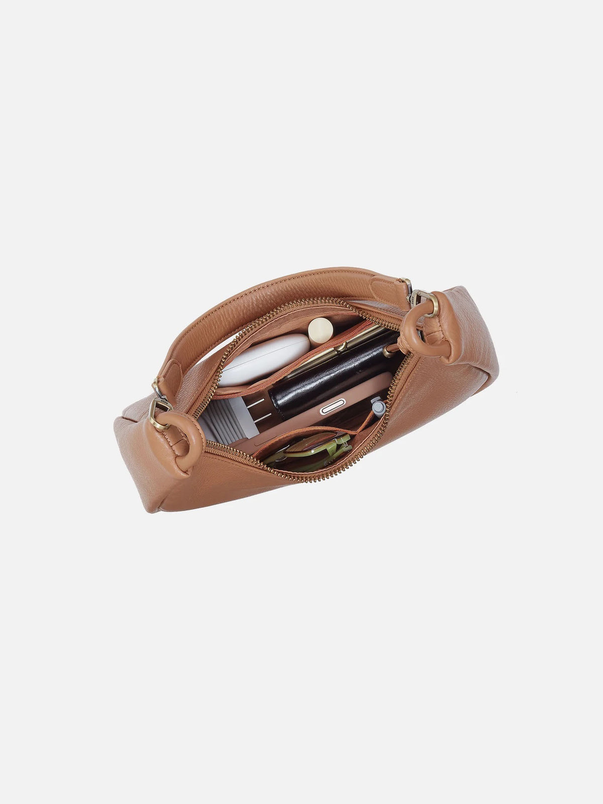 HOBO Cass Small Pebbled Leather Shoulder Bag in Brown Sugar