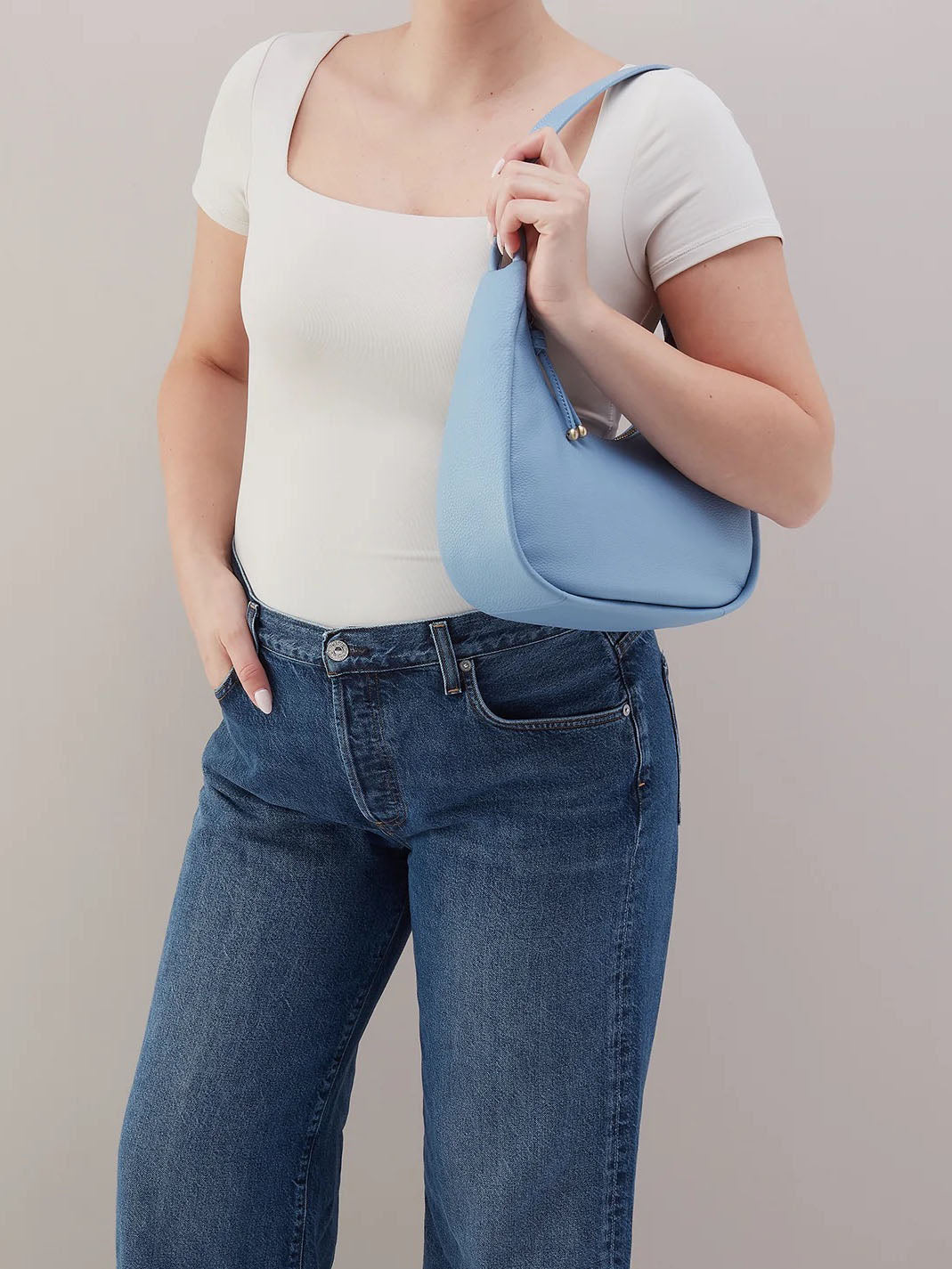 HOBO Cass Small Pebbled Leather Shoulder Bag in Seabreeze