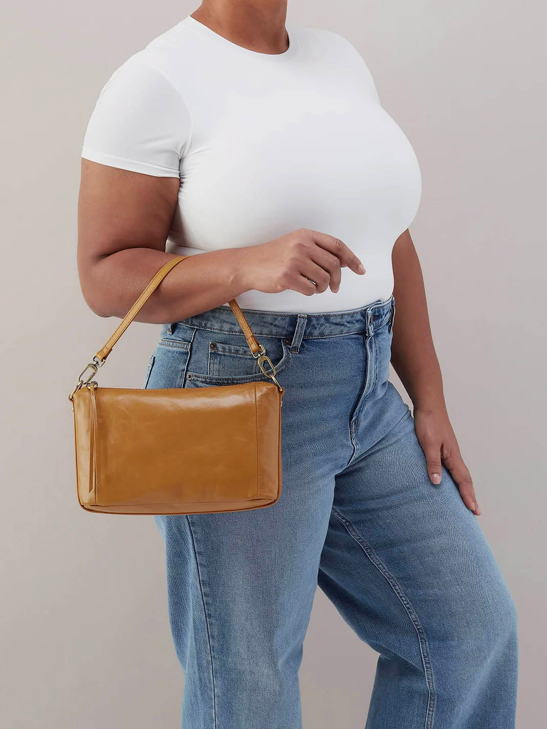 HOBO Darcy Polished Leather Carry-All Crossbody in Natural