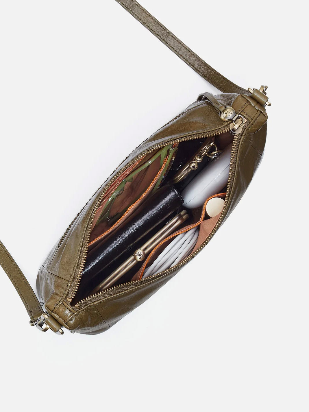 HOBO Darcy Polished Leather Carry-All Crossbody in Olive Veil