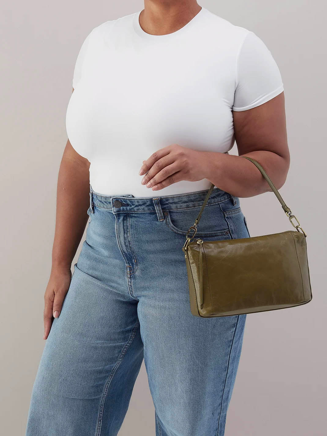 HOBO Darcy Polished Leather Carry-All Crossbody in Olive Veil