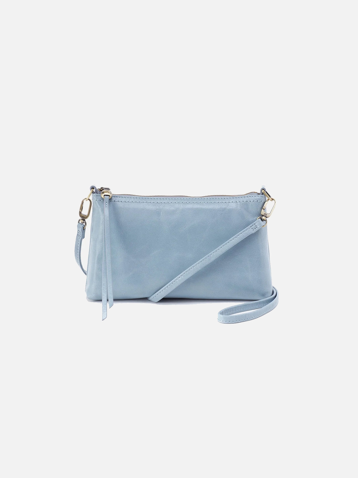 hobo darcy convertible 3-way crossbody bag in light blue cornflower polished leather