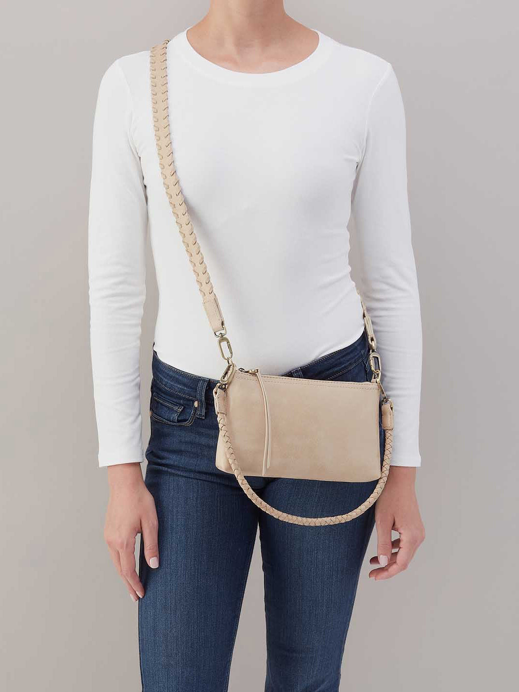 HOBO Darcy Crossbody in Frosted Pearl Buffed Leather