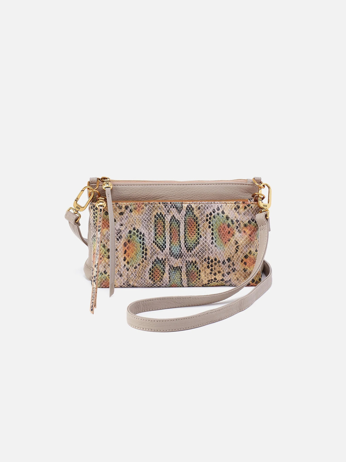 hobo darcy mix double crossbody in opal snake taupe-front view