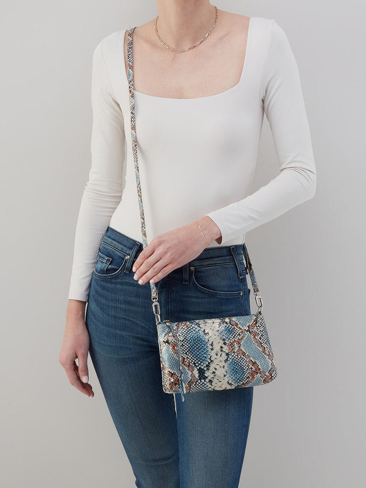 HOBO Darcy Printed Leather Crossbody Blue Tempest