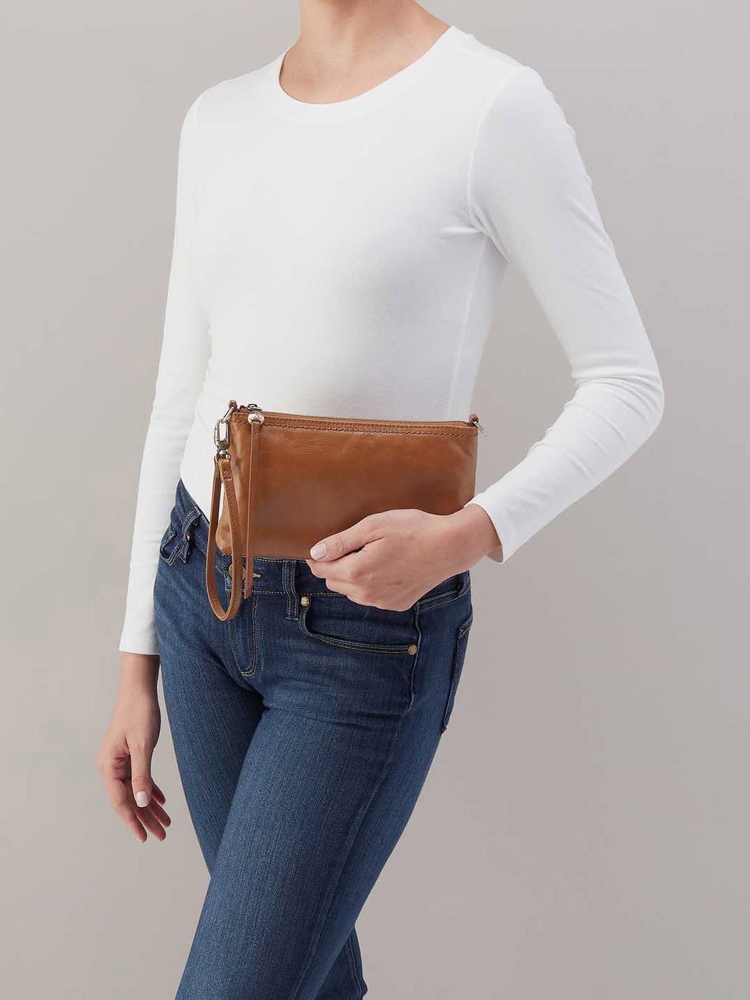 HOBO Darcy Polished Leather Crossbody in Truffle