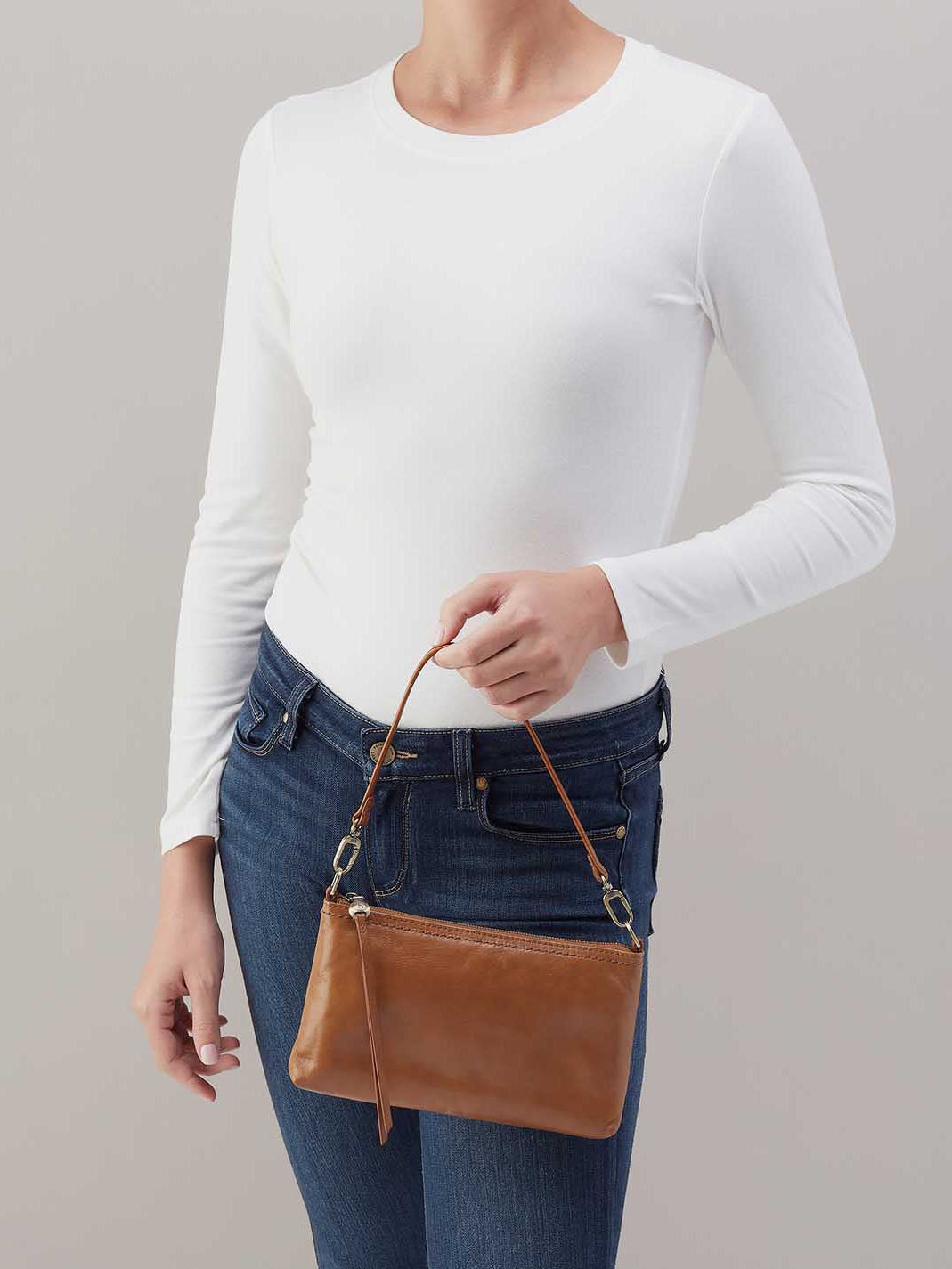 HOBO Darcy Polished Leather Crossbody in Truffle