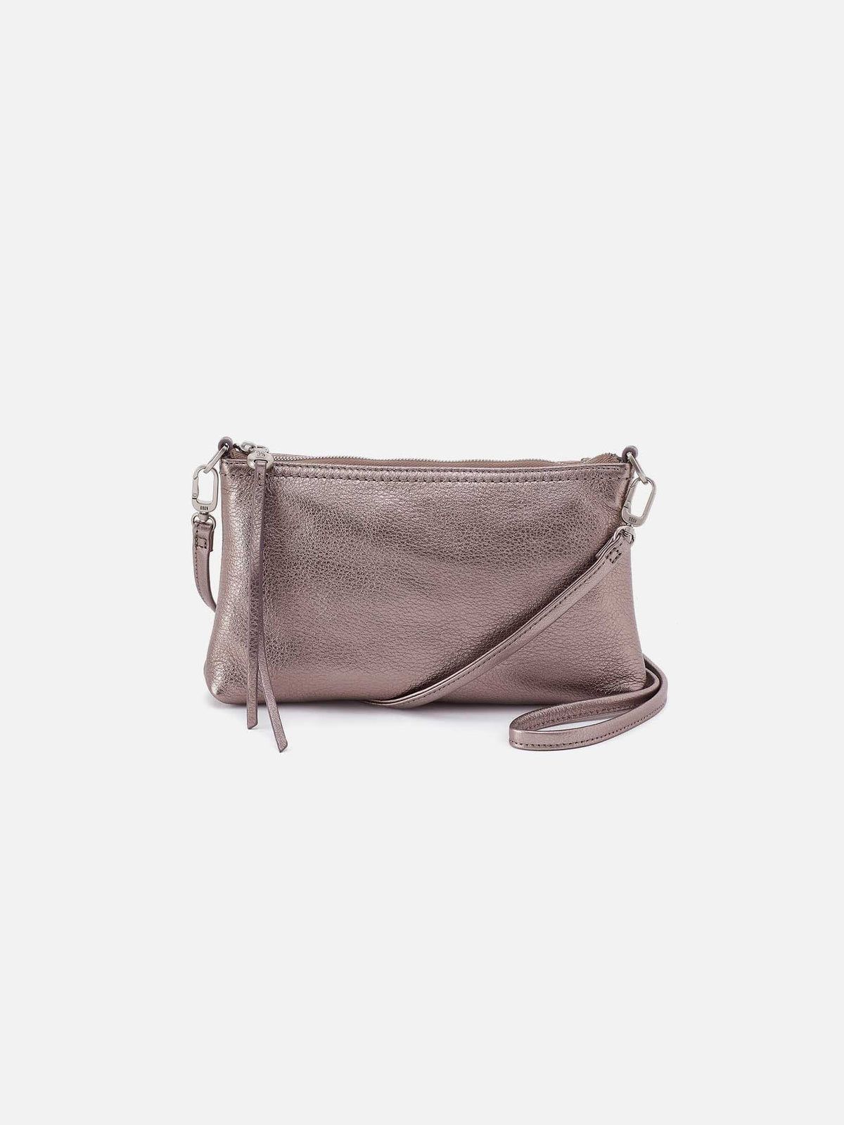 HOBO Darcy Metallic Leather Crossbody Convertible Bag Pewter Spur