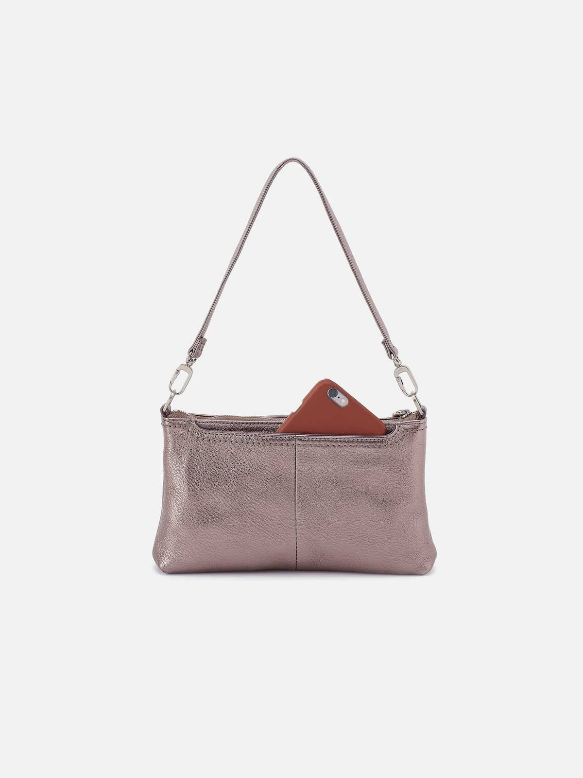 HOBO Darcy Metallic Leather Crossbody Convertible Bag Pewter Spur
