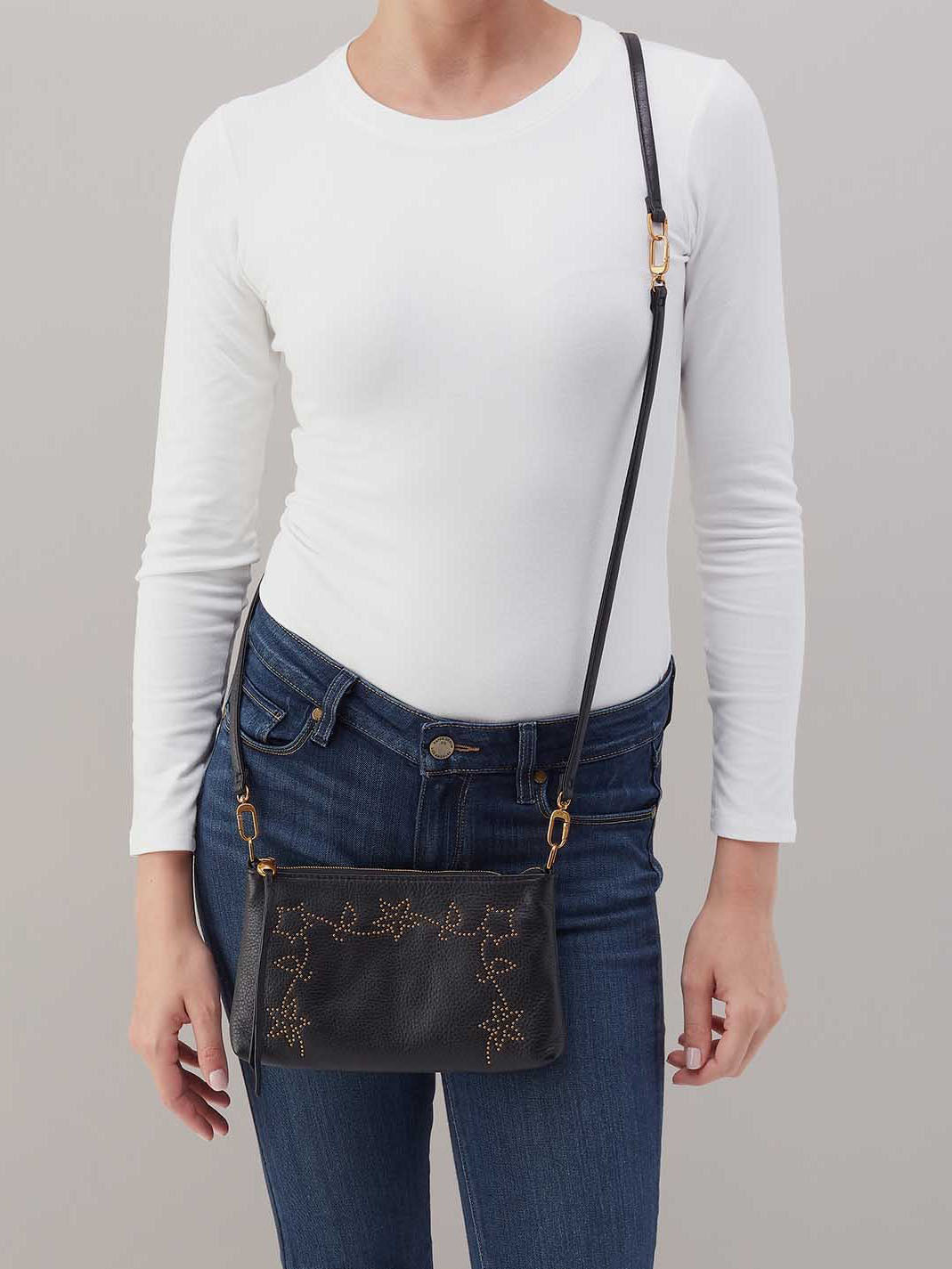 HOBO Darcy Studs Crossbody Black Pebbled Leather