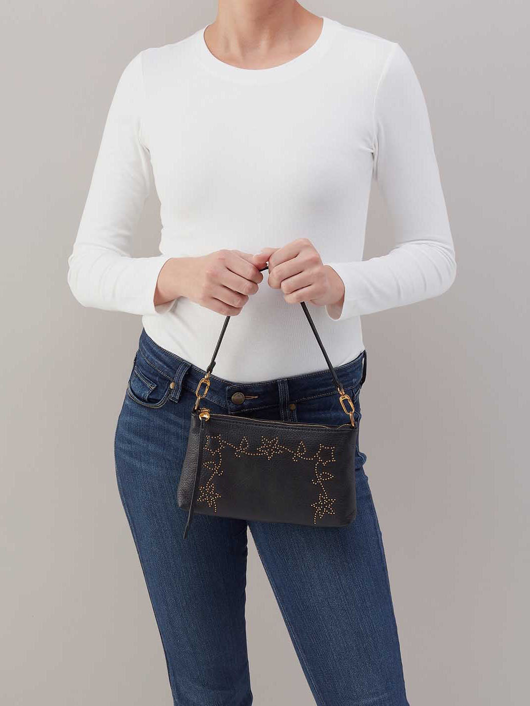 HOBO Darcy Studs Crossbody Black Pebbled Leather