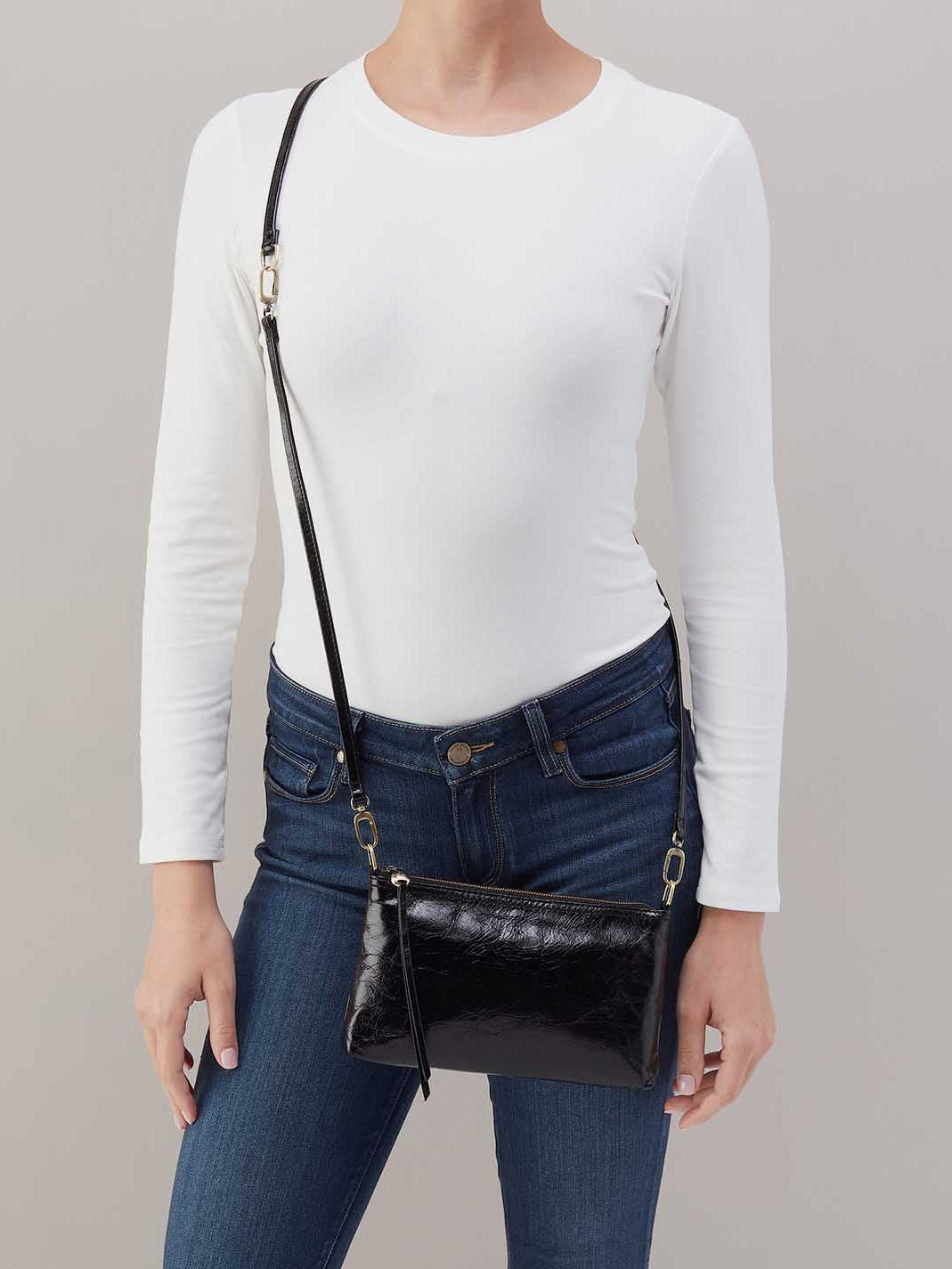 HOBO Darcy Polished Leather Crossbody Black