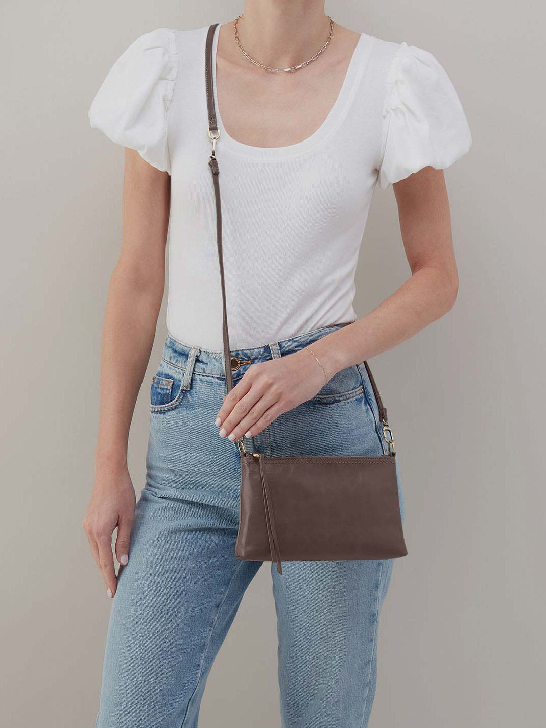 HOBO Darcy Polished Leather Crossbody Hearthstone