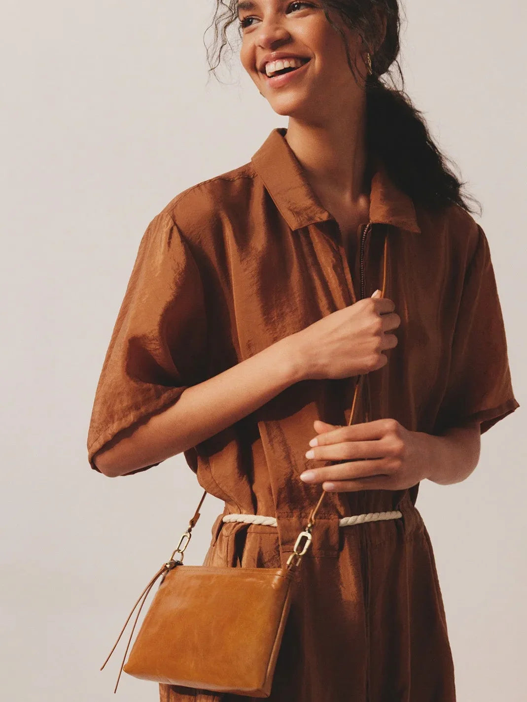 HOBO Darcy Polished Leather Crossbody Truffle