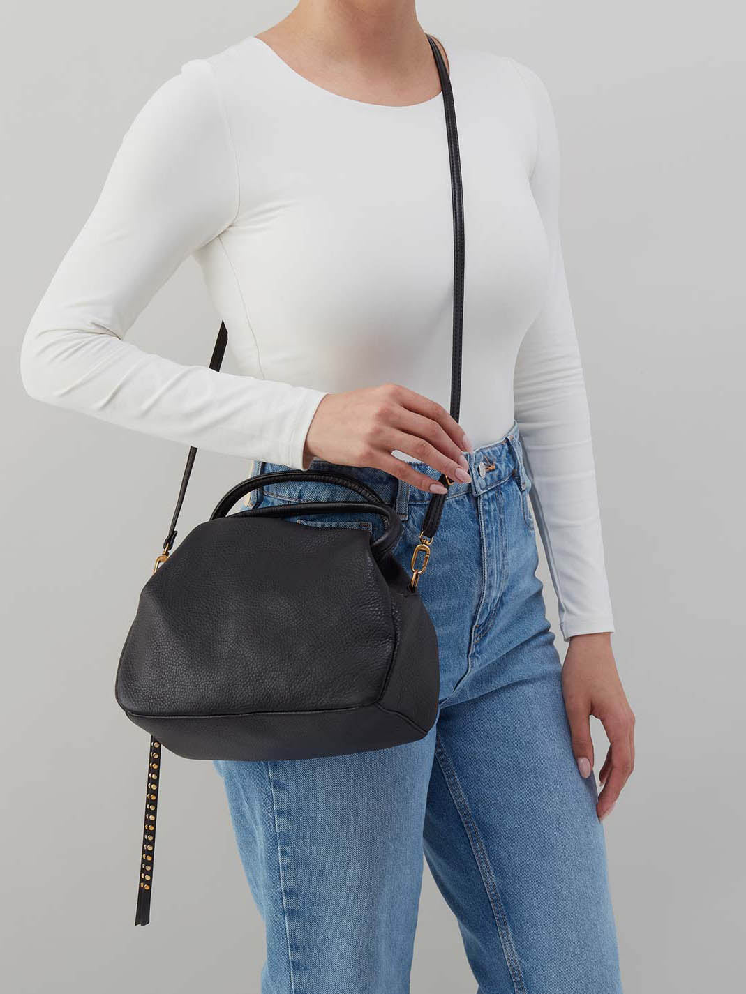 HOBO Darling Small Satchel Black Pebbled Leather