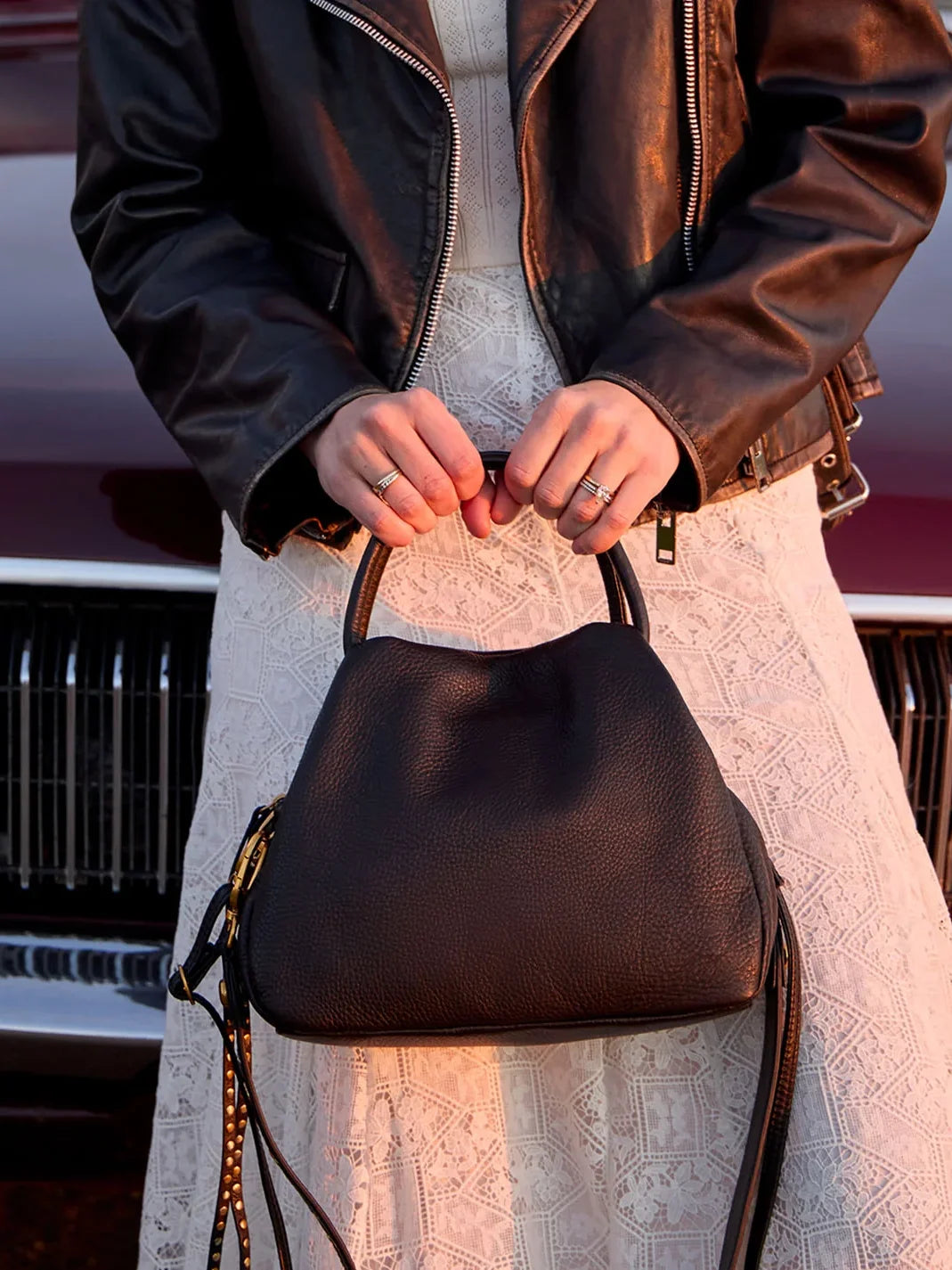HOBO Darling Small Satchel Black Pebbled Leather