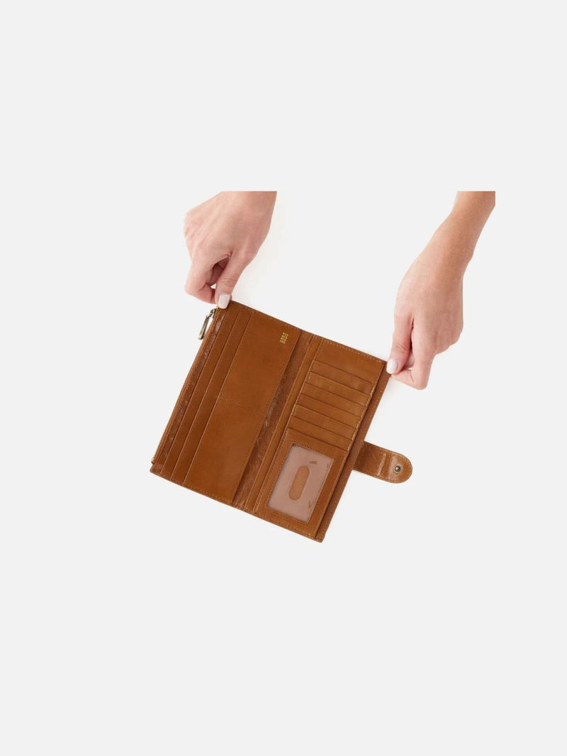 hobo dunn polished leather wallet in truffle-back-open