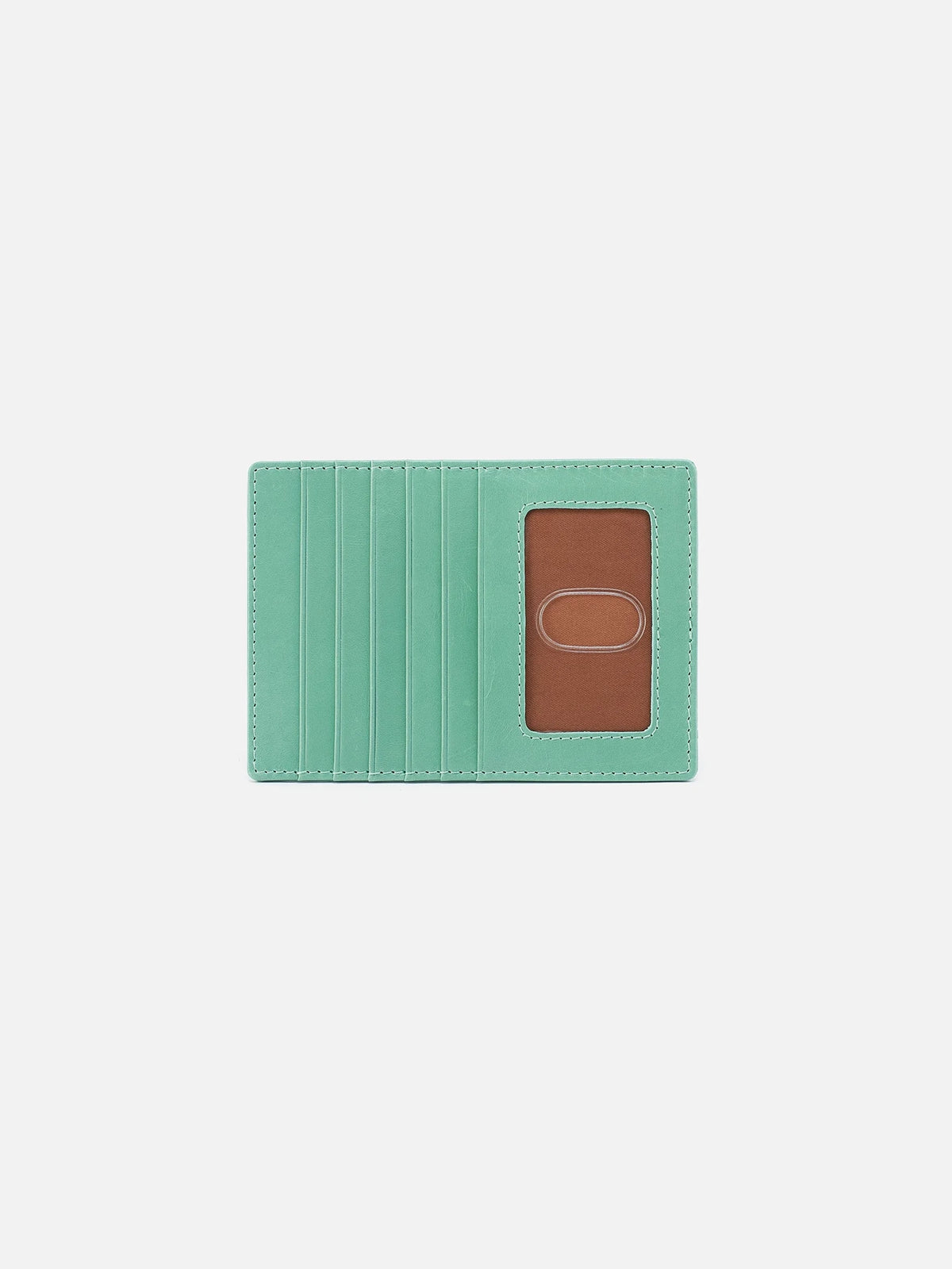 hobo euro slide card case holder in seaglass polished leather