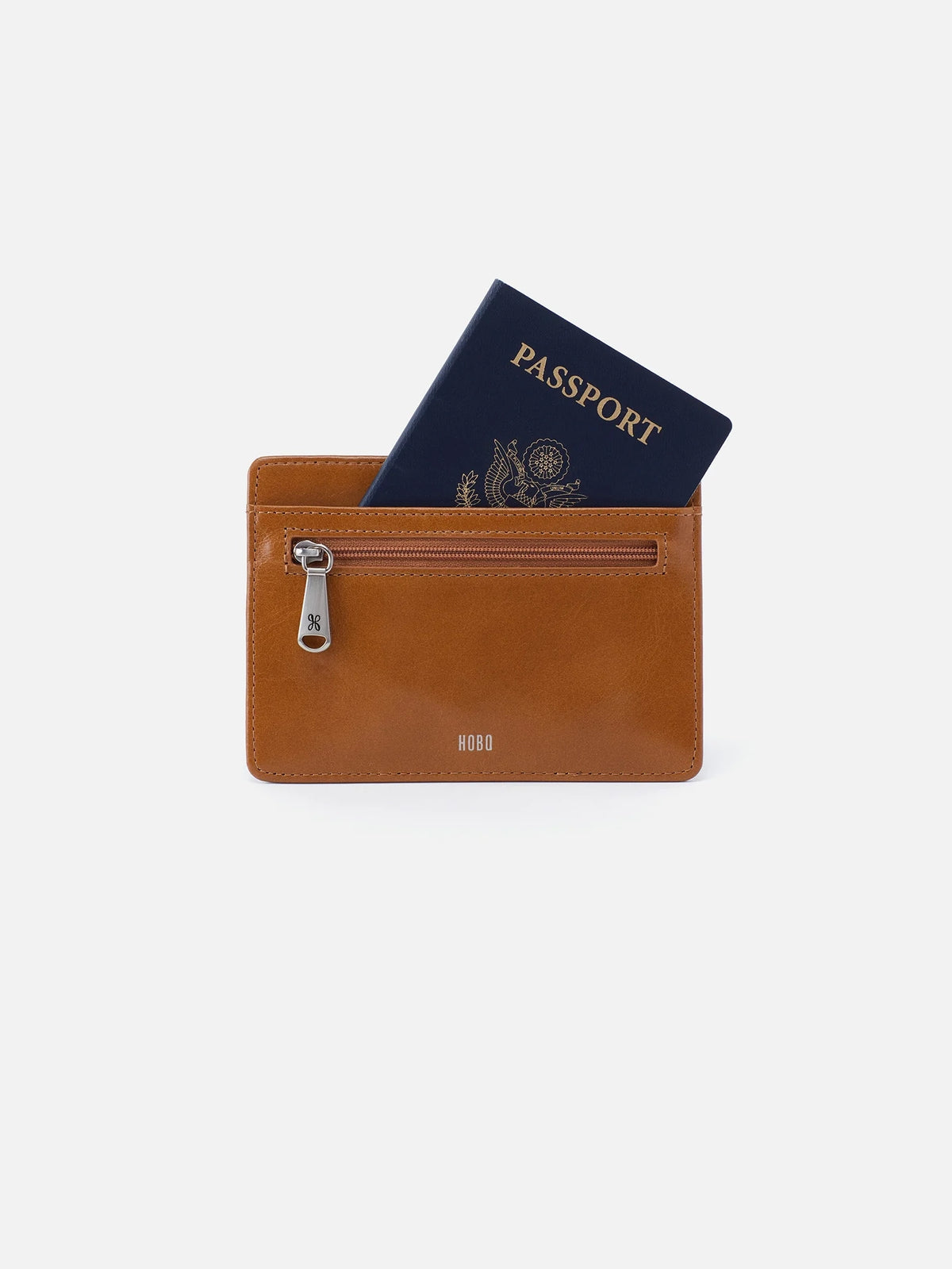 hobo euro slide card case holder in truffle polished leather