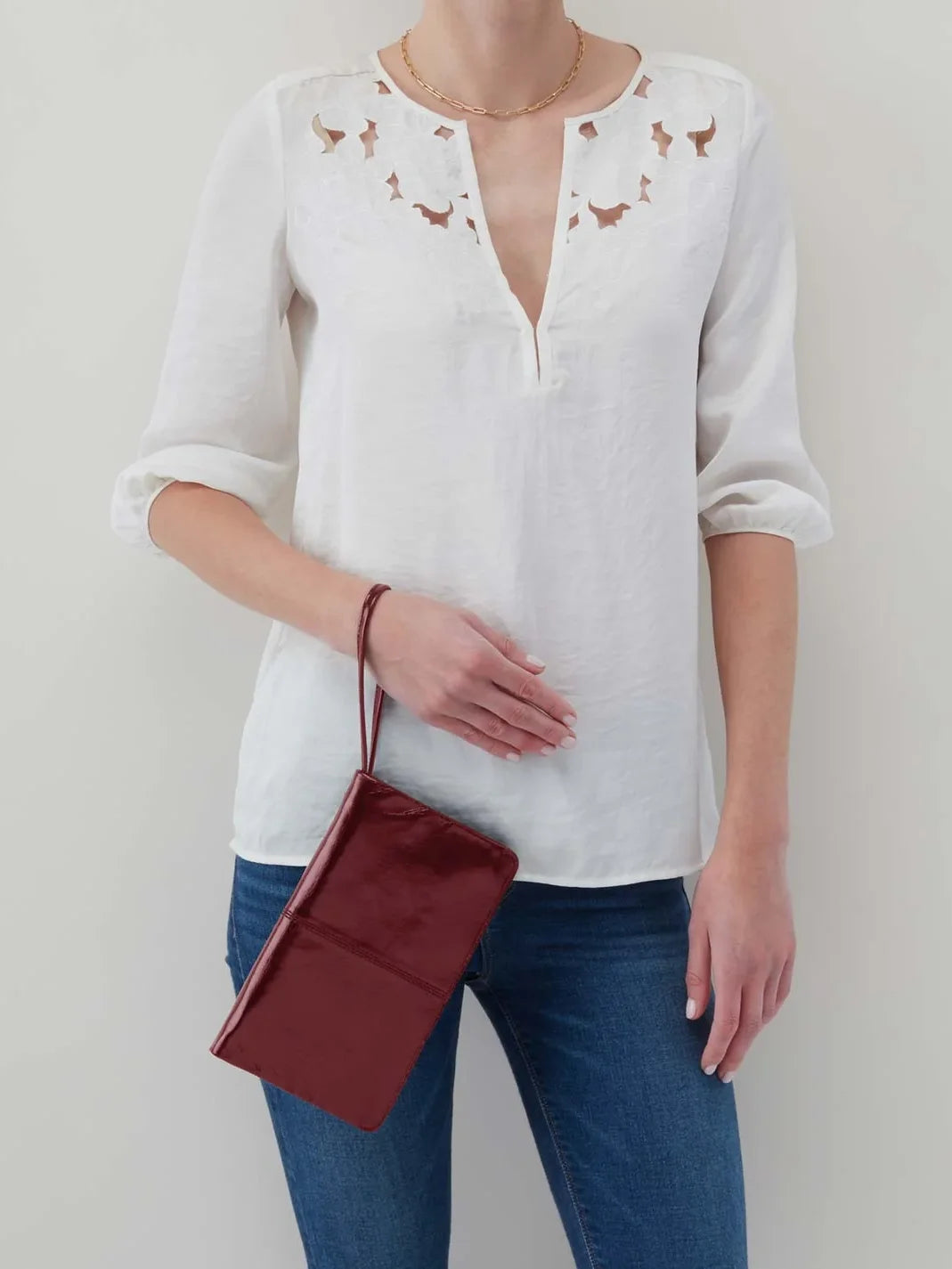 HOBO Evolve Wristlet Polished Leather Saddleberry