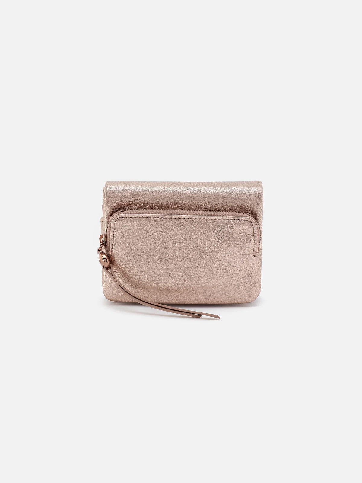 HOBO Fern Bifold Wallet Metallic Leather Pink Gold