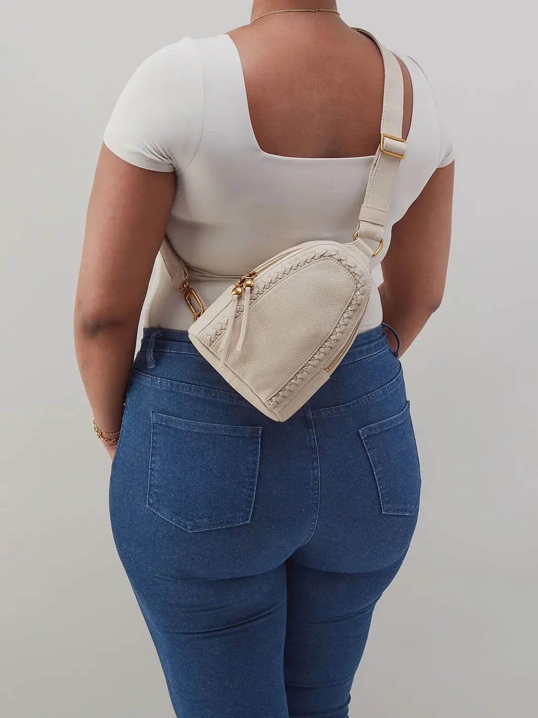 HOBO Fern Pebbled Leather Sling Bag Birch with Bandana Webbing Strap