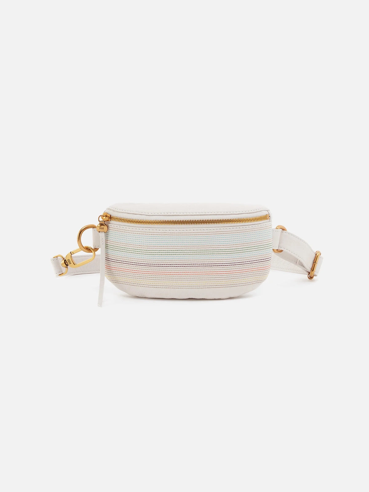 hobo fern belt bag in white multi stitched pebbled leather