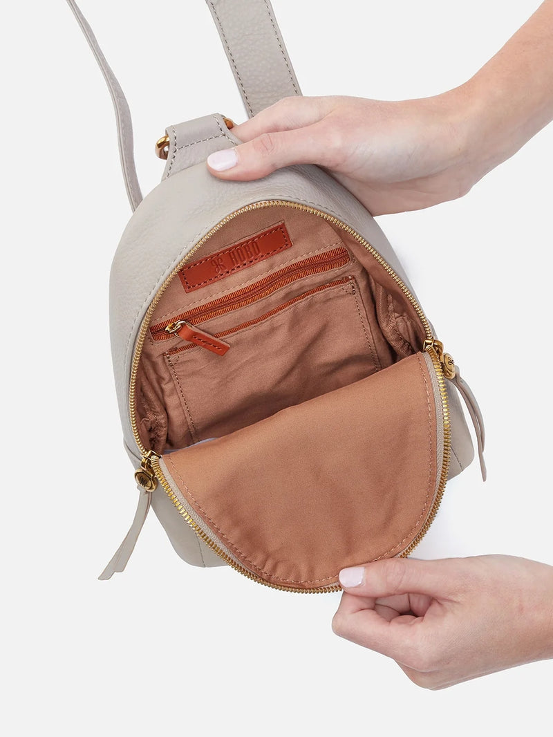 hobo fern sling bag in taupe pebbled leather
