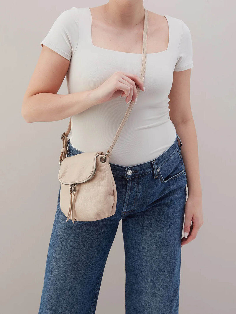 HOBO Fern Zip-Flap Crossbody in Pebbled Leather Stonewash