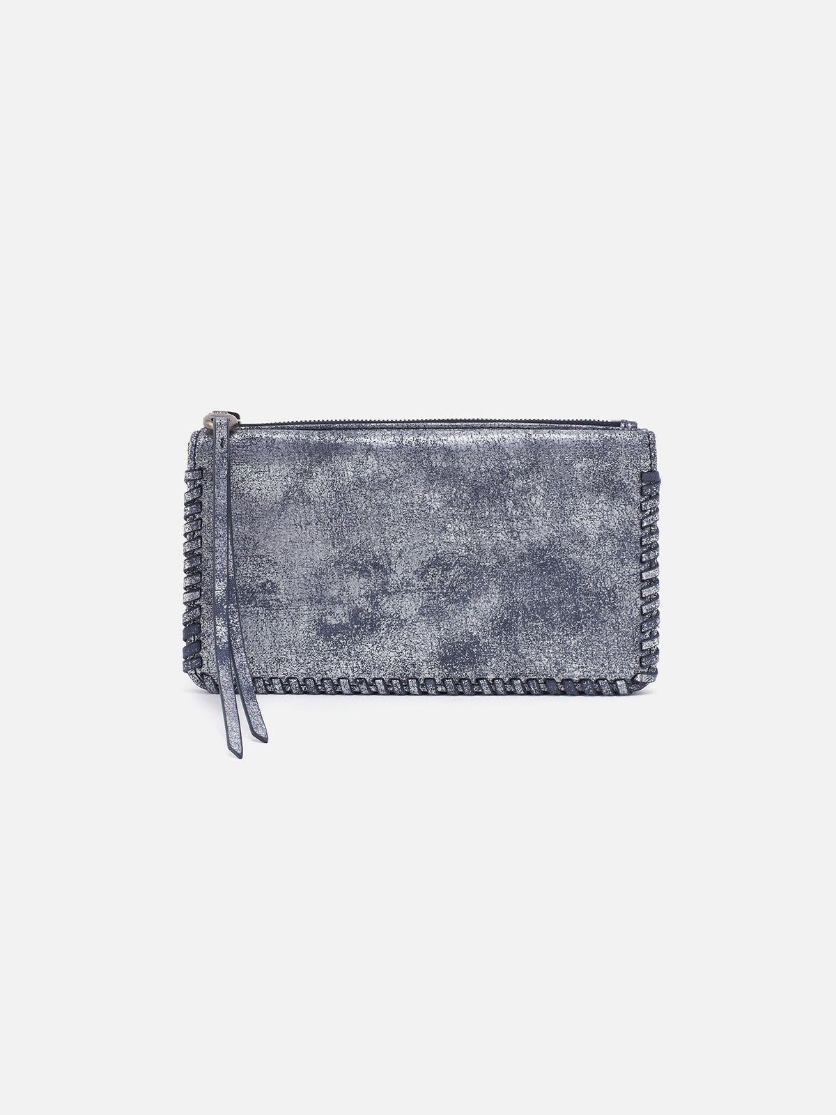 HOBO Foray Large Metallic Leather Wallet in Blue Pewter